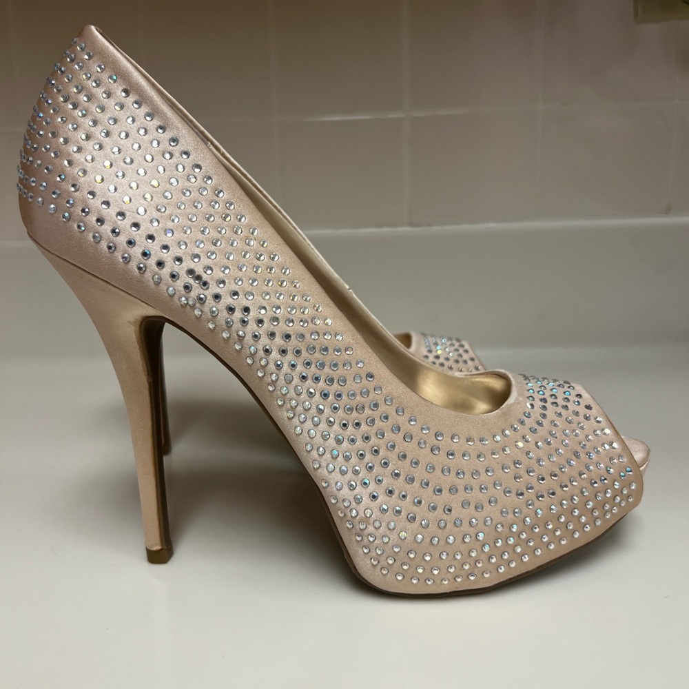 JLo Blingy Blush Peep Toe Pumps